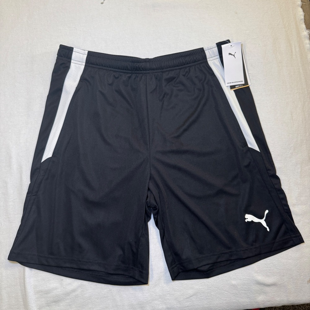 Puma Mens teamLIGA Training Shorts Black White DryCell 657249-03 Large NWT